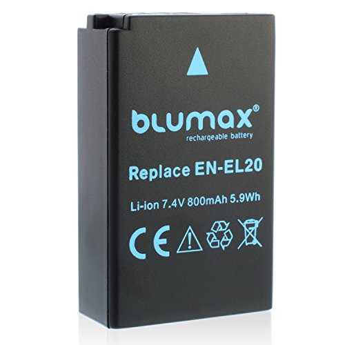 Blumax EN-EL20 Akku kompatibel mit Nikon DL 24-500 1 AW1 J1 J2 J3 S1 V3 COOLPIX P950 - Blackmagic Pocket Cinema 800mAh 7,4V 5,9Wh von Blumax