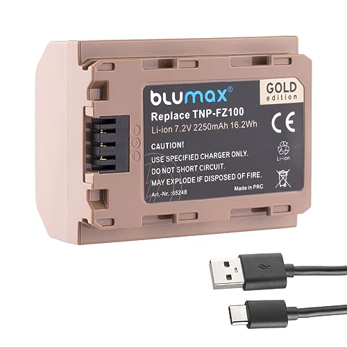 Blumax Gold Akku ersetzt Sony NP-FZ100 (2250mAh) mit USB Typ-C Ladebuchse - NTC-Sensor & V1-Gehäuse - für Sony FX30-7 IV 7c 7RIV 7RV 7RIII ZV-E1 von Blumax