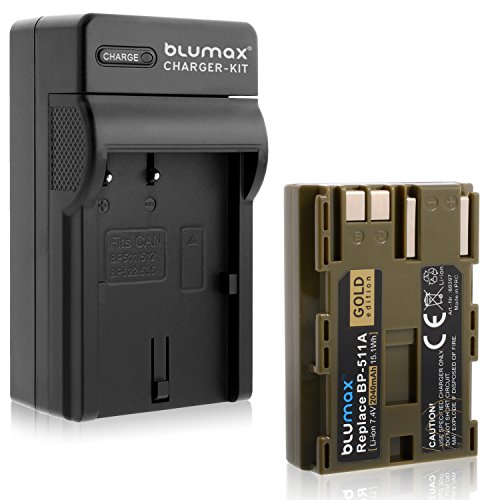 Blumax Gold Edition BP-511 / BP-511A 2040mAh + Ladegerät BP-511 / BP-511A | passend zu Canon EOS 5D/ 10D/ 20D/ 300D/ 30D/ 40D/ 50D UVM von Blumax