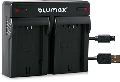 Blumax Mini Dual-Ladegerät Sony NP-F750 / F550 / F970 / F960 Dual Charger | 2 Akkus gleichzeitig Laden inkl.Micro USB-Kabel von Blumax