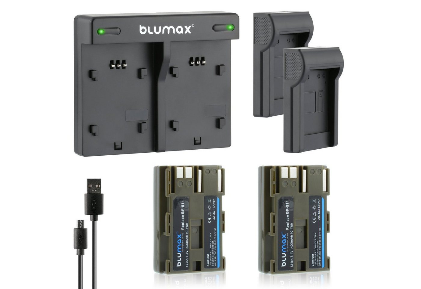 Blumax Set mit Lader für Canon EOS 300D BP-511 1400 mAh Kamera-Akku von Blumax