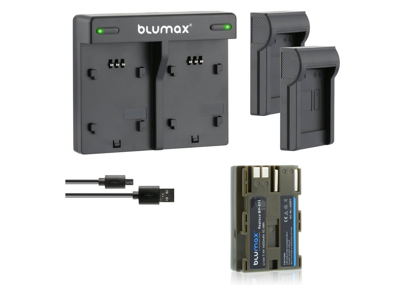 Blumax Set mit Lader für Canon EOS 300D BP-511 1400 mAh Kamera-Ladegerät von Blumax