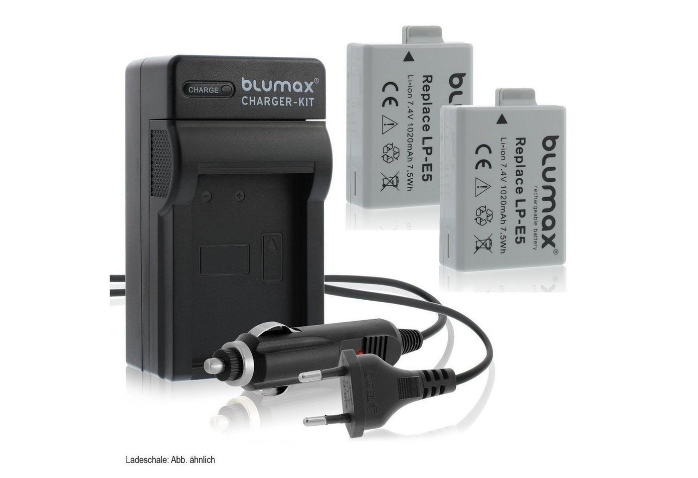 Blumax Set mit Lader für Canon EOS 450D 500D LP-E5 1020mAh Kamera-Akku von Blumax