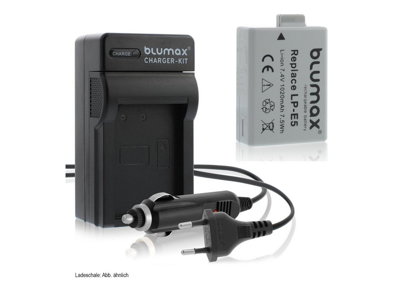 Blumax Set mit Lader für Canon EOS 450D 500D LP-E5 1020mAh Kamera-Ladegerät von Blumax