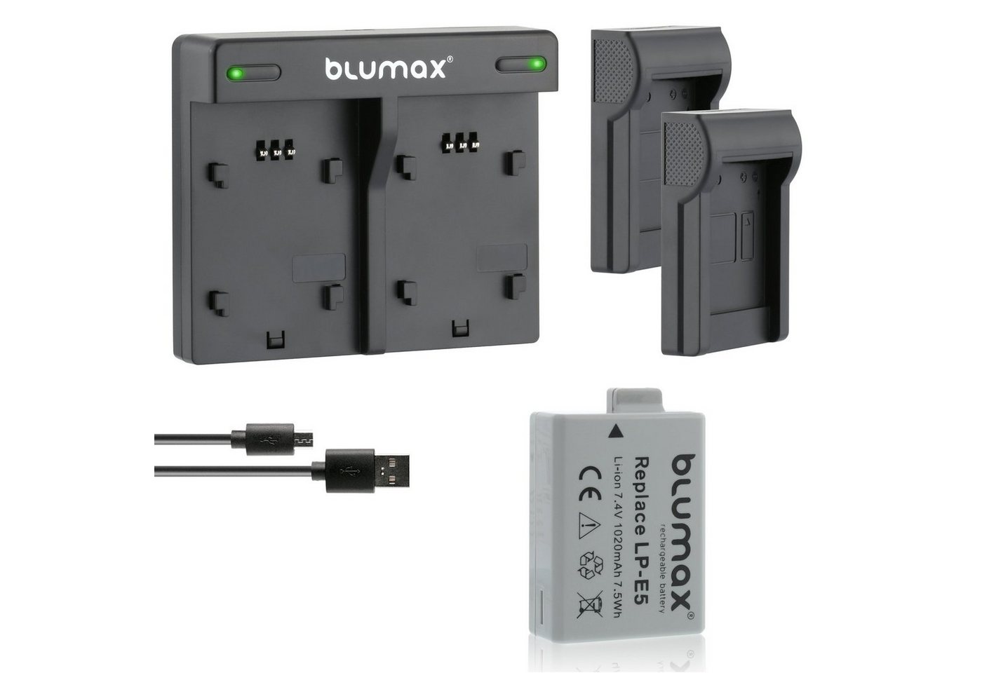 Blumax Set mit Lader für Canon EOS 450D 500D LP-E5 1020mAh Kamera-Ladegerät Blumax Set mit Lader für Canon EOS 450D 500D LP-E5 1020mAh Kamera-Ladegerät von Blumax