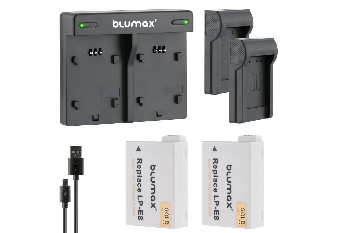 Blumax Set mit Lader für Canon EOS 550D, LP-E8 1260 mAh Kamera-Akku Blumax Set mit Lader für Canon EOS 550D, LP-E8 1260 mAh Kamera-Akku von Blumax