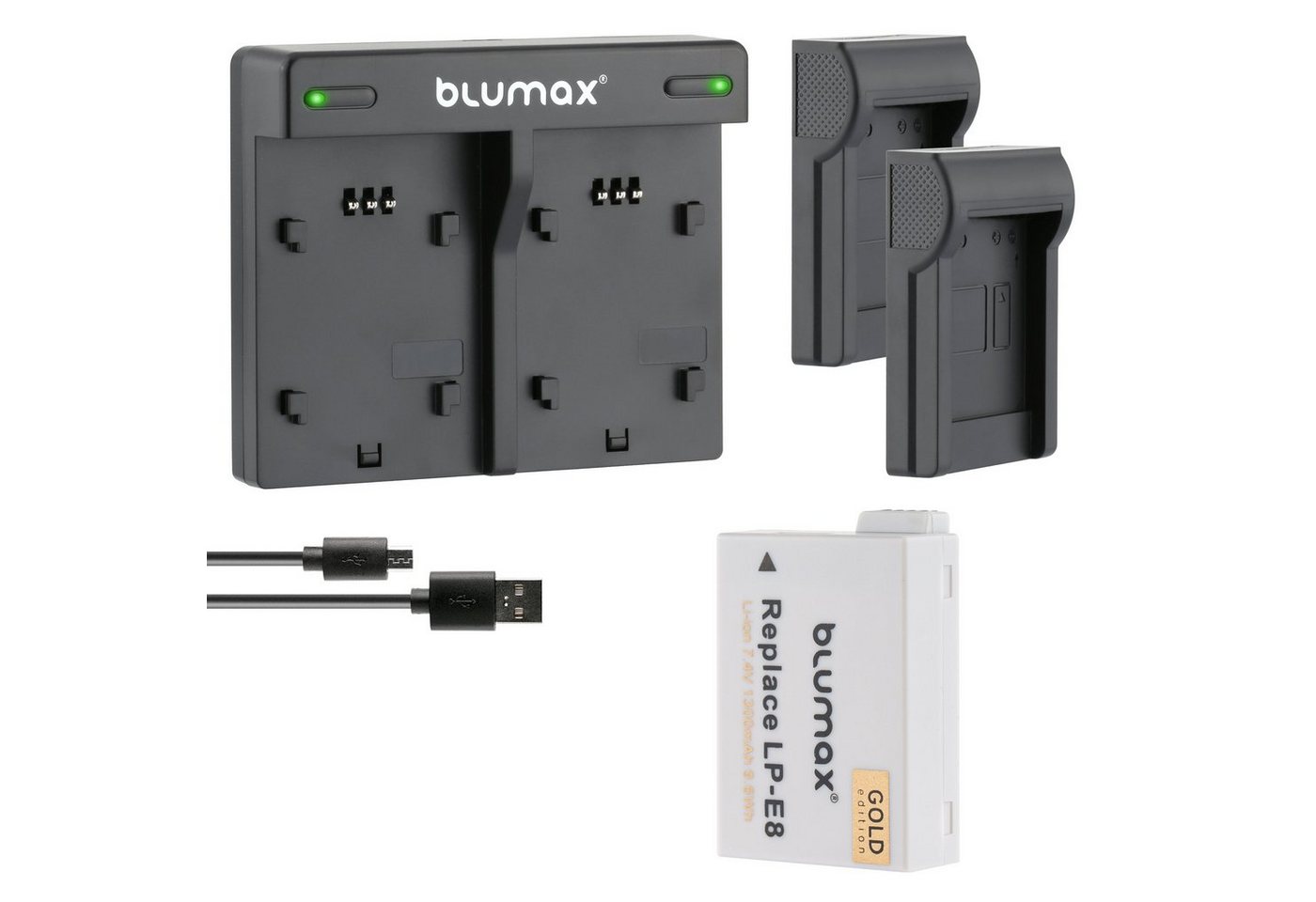 Blumax Set mit Lader für Canon EOS 550D, LP-E8 1260 mAh Kamera-Ladegerät von Blumax