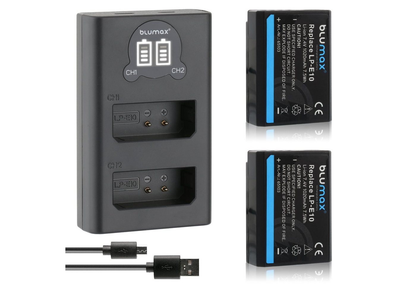 Blumax Set mit Lader für Canon LP-E10 1020 mAh (7,2V) Kamera-Ladegerät von Blumax