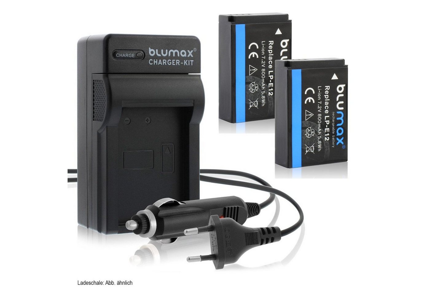 Blumax Set mit Lader für Canon LP-E12 EOS M200 800 mAh Kamera-Akku von Blumax