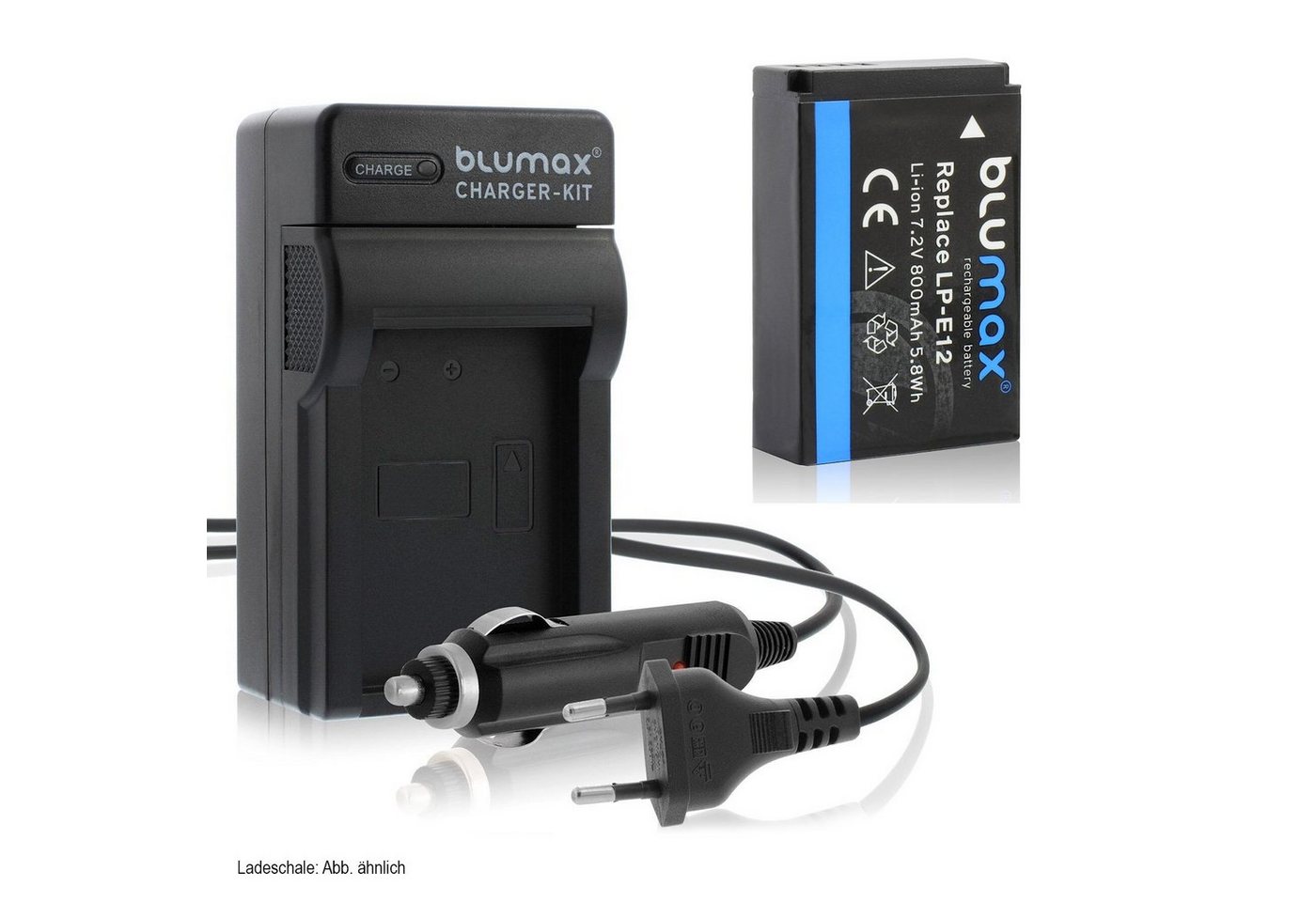 Blumax Set mit Lader für Canon LP-E12 EOS M200 800 mAh Kamera-Ladegerät von Blumax