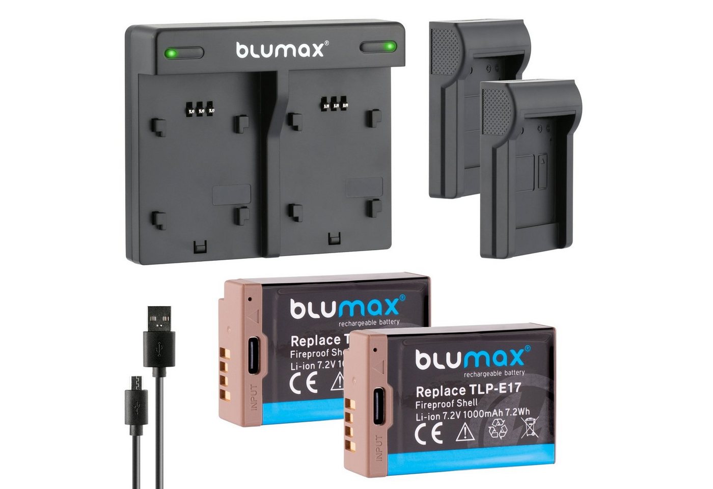 Blumax Set mit Lader für Canon LP-E17 EOS 760D R10 R50 USB Typ-C 1000 mAh Kamera-Akku von Blumax