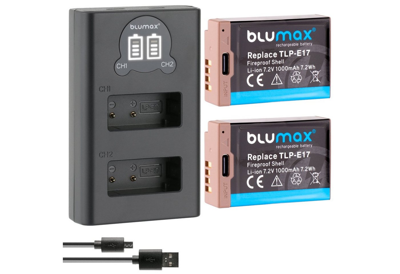 Blumax Set mit Lader für Canon LP-E17 EOS M6 760D R10 R50 Typ-C 1000 mAh Kamera-Akku Blumax Set mit Lader für Canon LP-E17 EOS M6 760D R10 R50 Typ-C 1000 mAh Kamera-Akku von Blumax