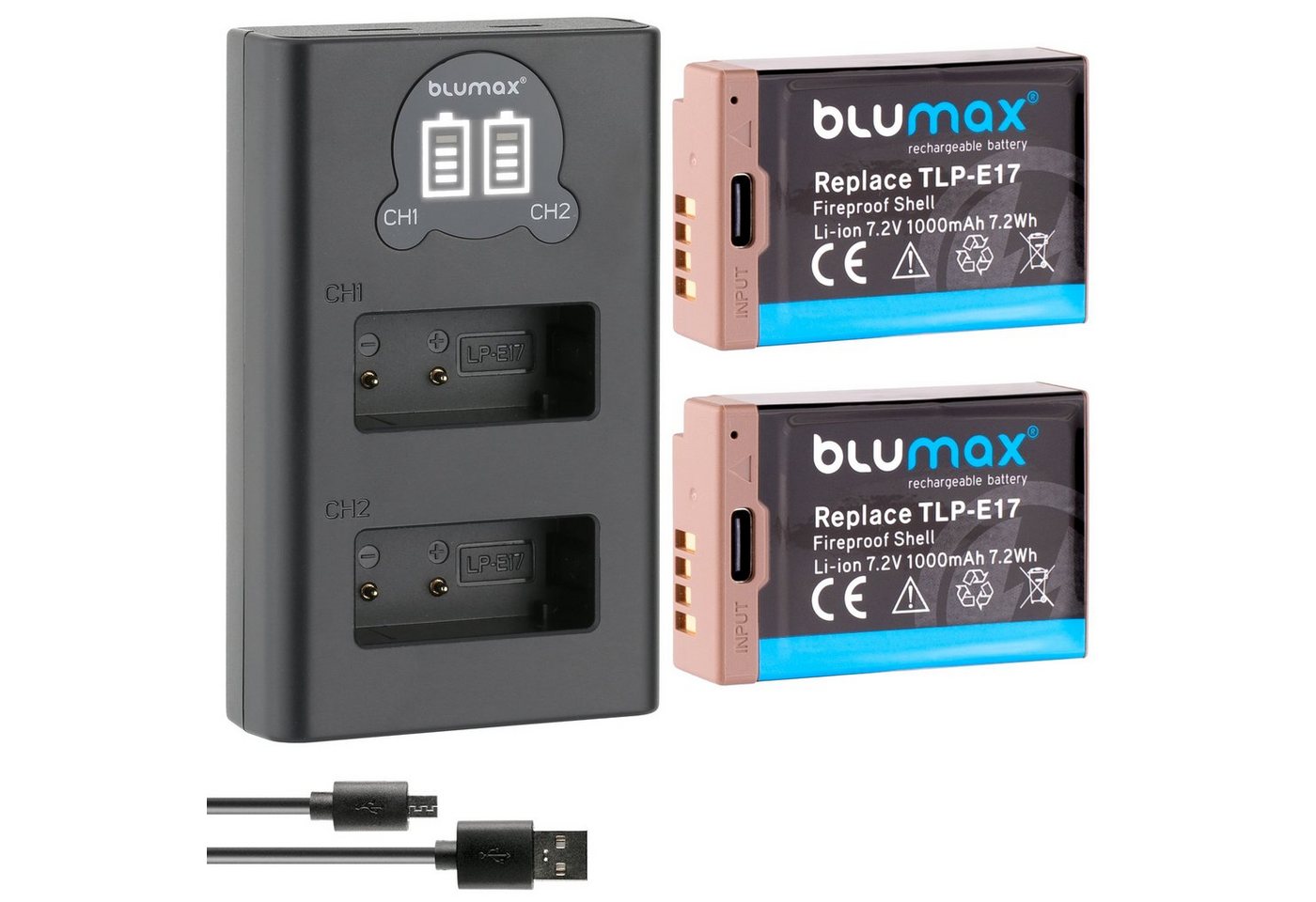 Blumax Set mit Lader für Canon LP-E17 EOS M6 760D R10 R50 Typ-C 1000 mAh Kamera-Akku von Blumax