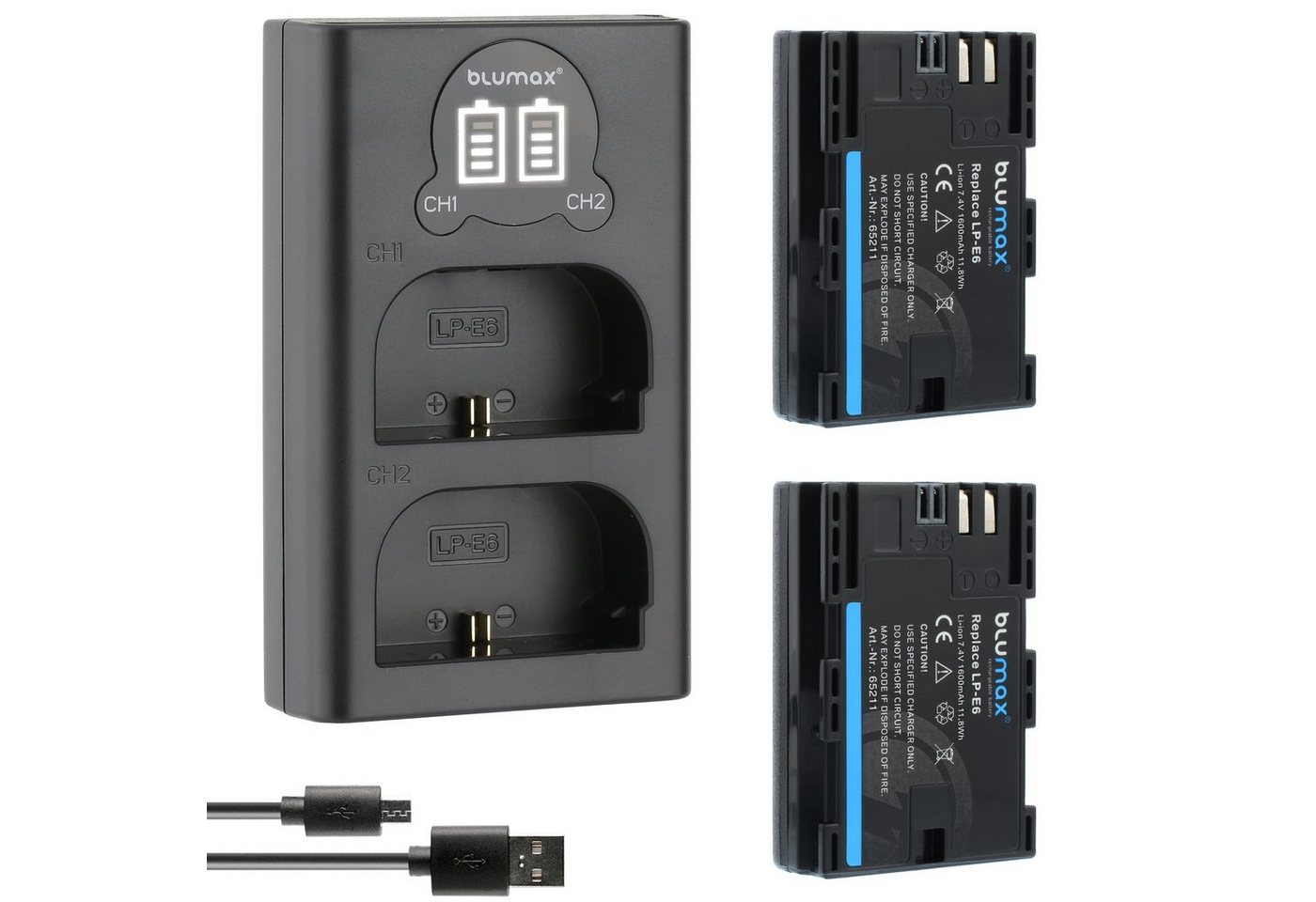 Blumax Set mit Lader für Canon LP-E6 1600 mAh (7,4V) Kamera-Ladegerät von Blumax