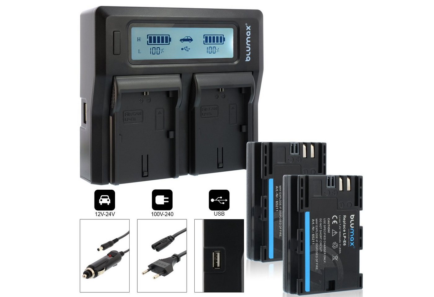 Blumax Set mit Lader für Canon LP-E6 EOS LP-E6N 1600 mAh Kamera-Akku Blumax Set mit Lader für Canon LP-E6 EOS LP-E6N 1600 mAh Kamera-Akku von Blumax