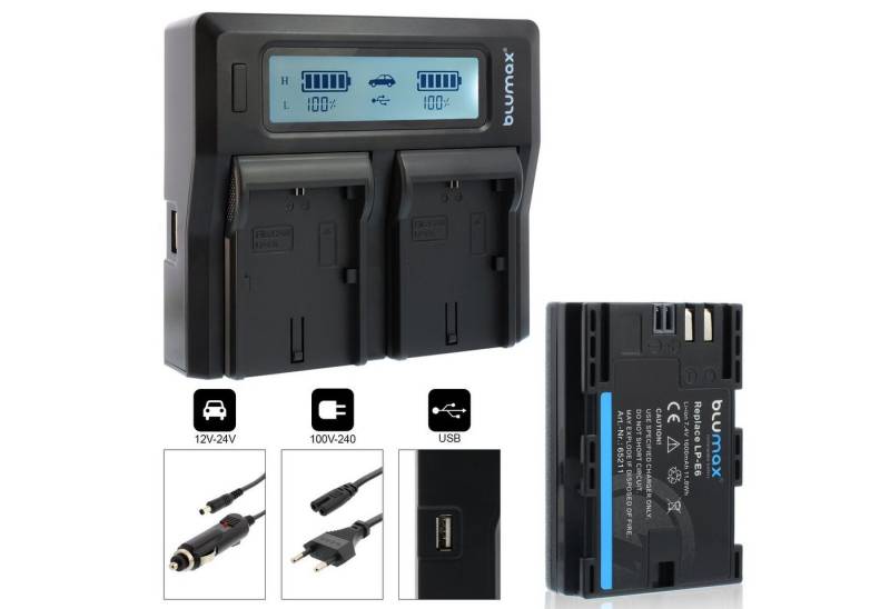 Blumax Set mit Lader für Canon LP-E6 EOS LP-E6N 1600 mAh Kamera-Ladegerät von Blumax