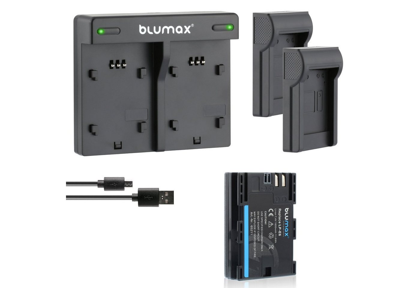 Blumax Set mit Lader für Canon LP-E6 EOS LP-E6N 1600 mAh Kamera-Ladegerät von Blumax