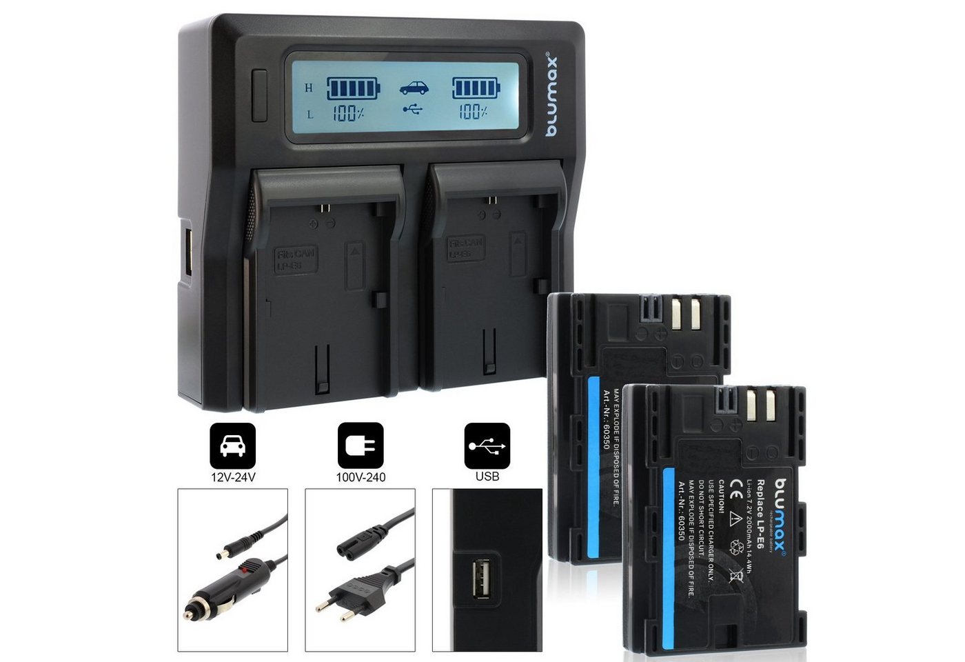 Blumax Set mit Lader für Canon LP-E6 EOS LP-E6N 2000 mAh Kamera-Akku von Blumax