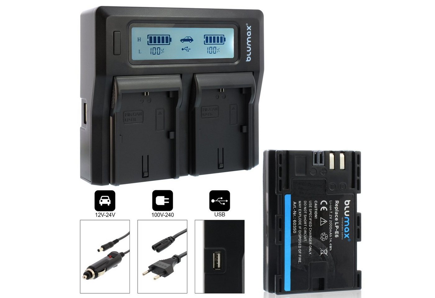 Blumax Set mit Lader für Canon LP-E6 EOS LP-E6N 2000 mAh Kamera-Ladegerät Blumax Set mit Lader für Canon LP-E6 EOS LP-E6N 2000 mAh Kamera-Ladegerät von Blumax