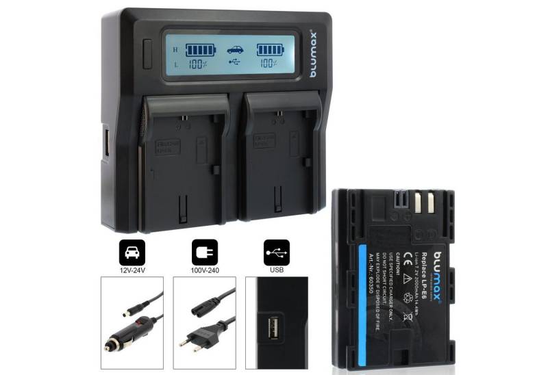 Blumax Set mit Lader für Canon LP-E6 EOS LP-E6N 2000 mAh Kamera-Ladegerät von Blumax