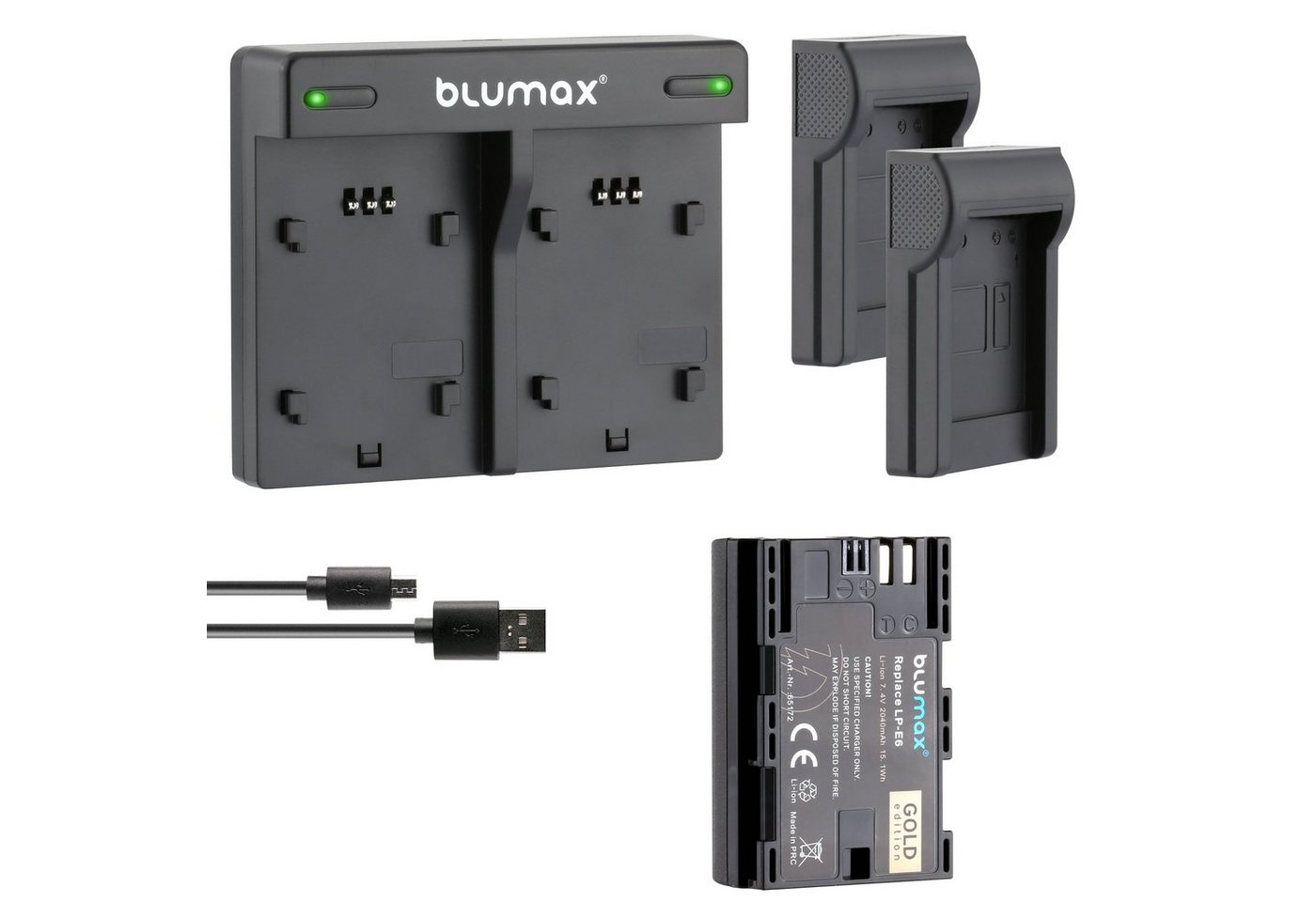 Blumax Set mit Lader für Canon LP-E6 EOS LP-E6N 2040 mAh Kamera-Ladegerät von Blumax