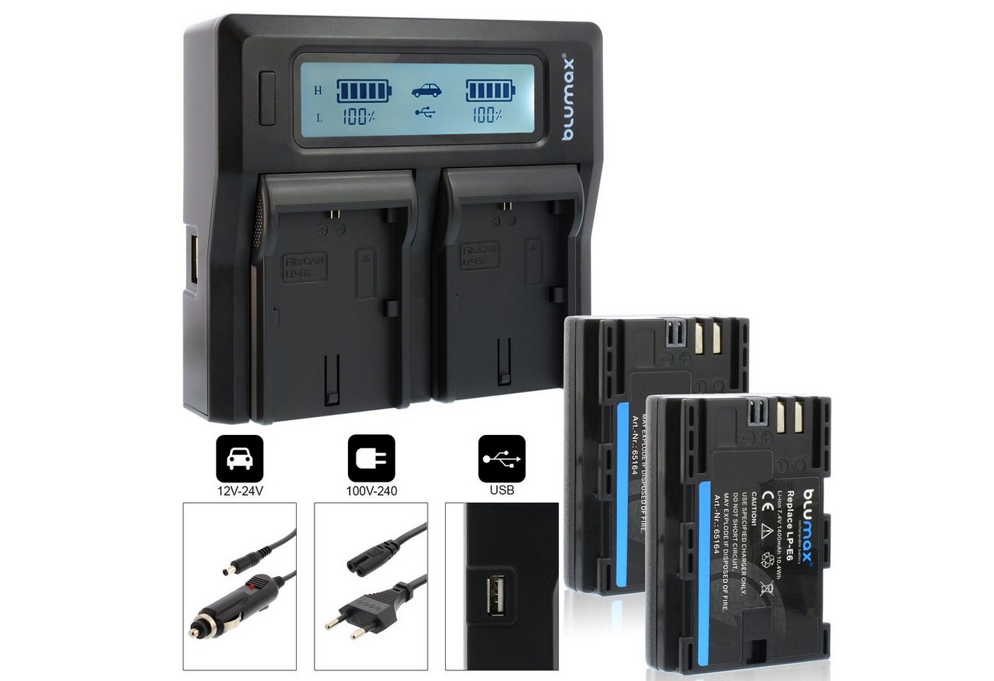 Blumax Set mit Lader für Canon LP-E6 LP-E6N 1400 mAh Kamera-Akku von Blumax