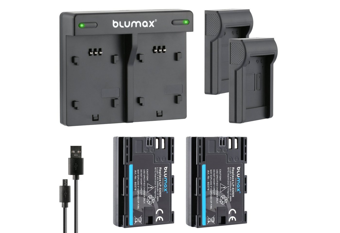 Blumax Set mit Lader für Canon LP-E6NH EOS R5 R7 R6 Mark II 2400mAh Kamera-Akku von Blumax