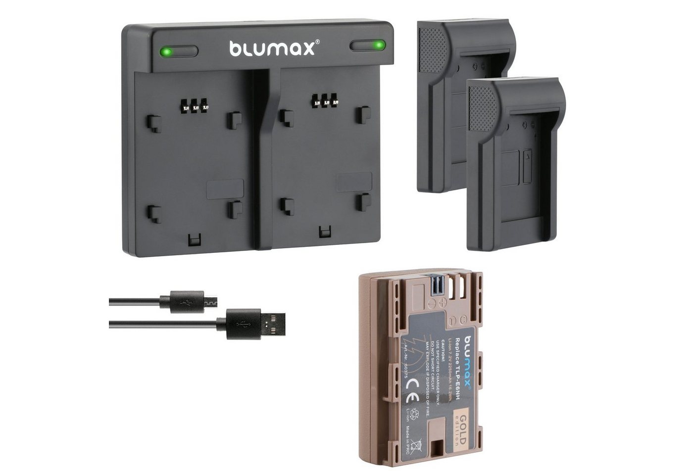 Blumax Set mit Lader für Canon LP-E6NH R7 R6 2250 mAh Kamera-Ladegerät von Blumax