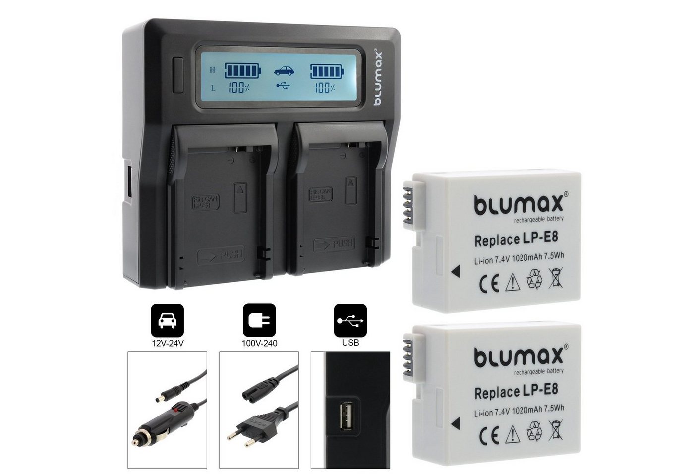 Blumax Set mit Lader für Canon LP-E8 EOS 550D 1020 mAh Kamera-Akku Blumax Set mit Lader für Canon LP-E8 EOS 550D 1020 mAh Kamera-Akku von Blumax