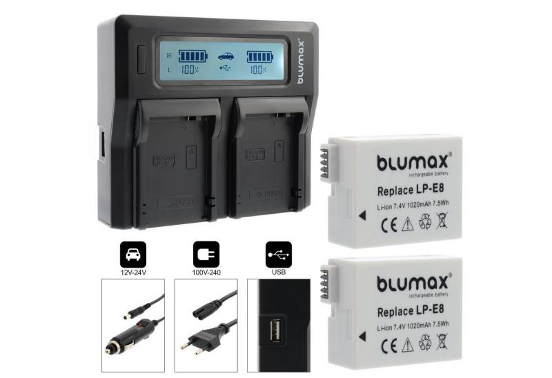 Blumax Set mit Lader für Canon LP-E8 EOS 550D 1020 mAh Kamera-Akku von Blumax