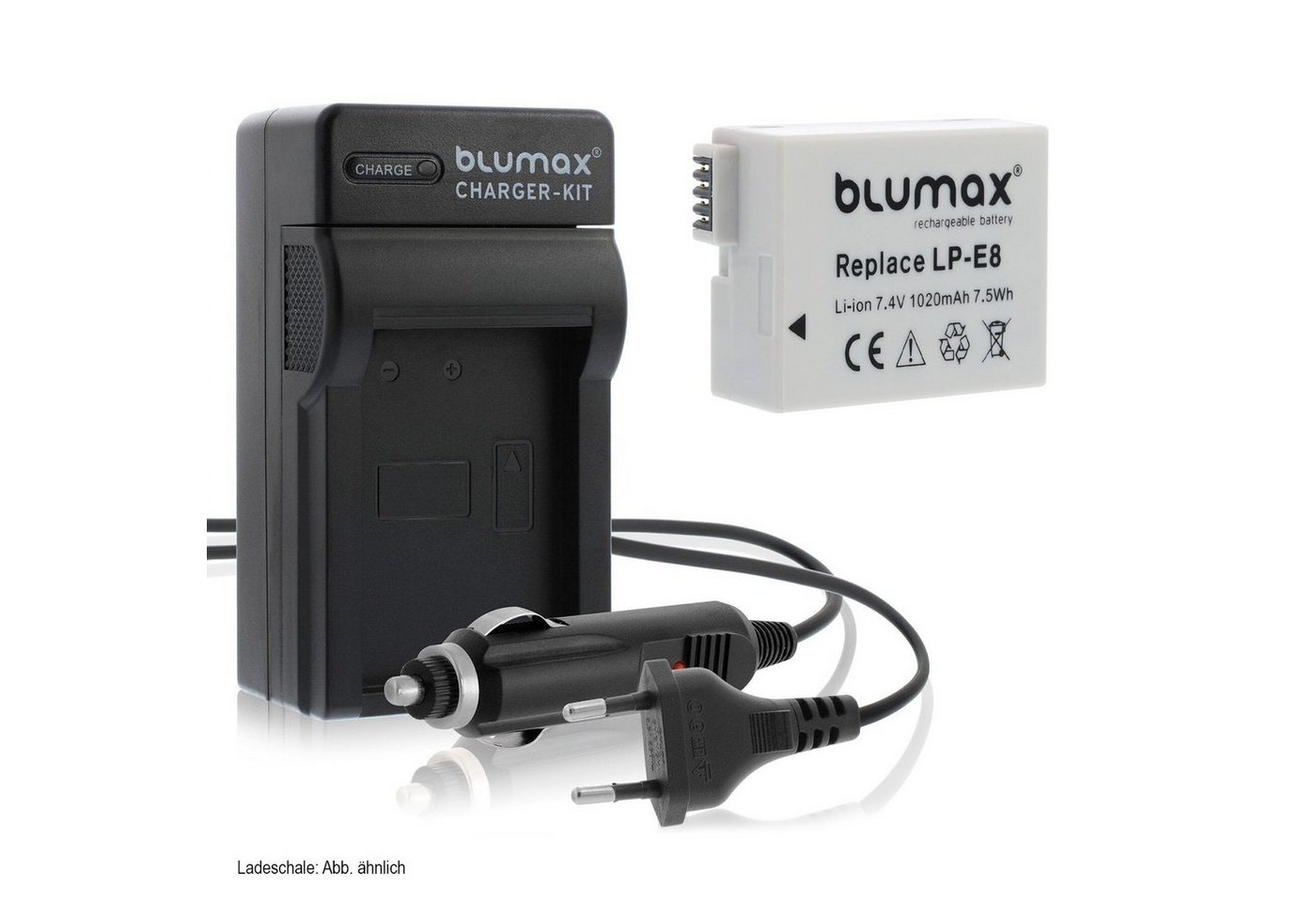 Blumax Set mit Lader für Canon LP-E8 EOS 550D 1020 mAh Kamera-Ladegerät von Blumax