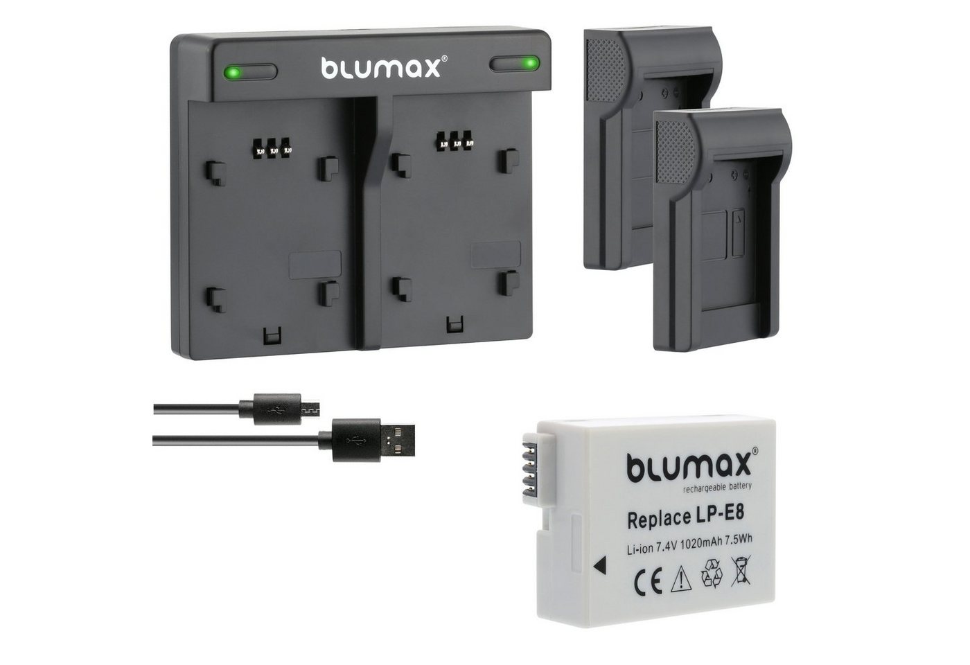 Blumax Set mit Lader für Canon LP-E8 EOS 550D 1020 mAh Kamera-Ladegerät von Blumax
