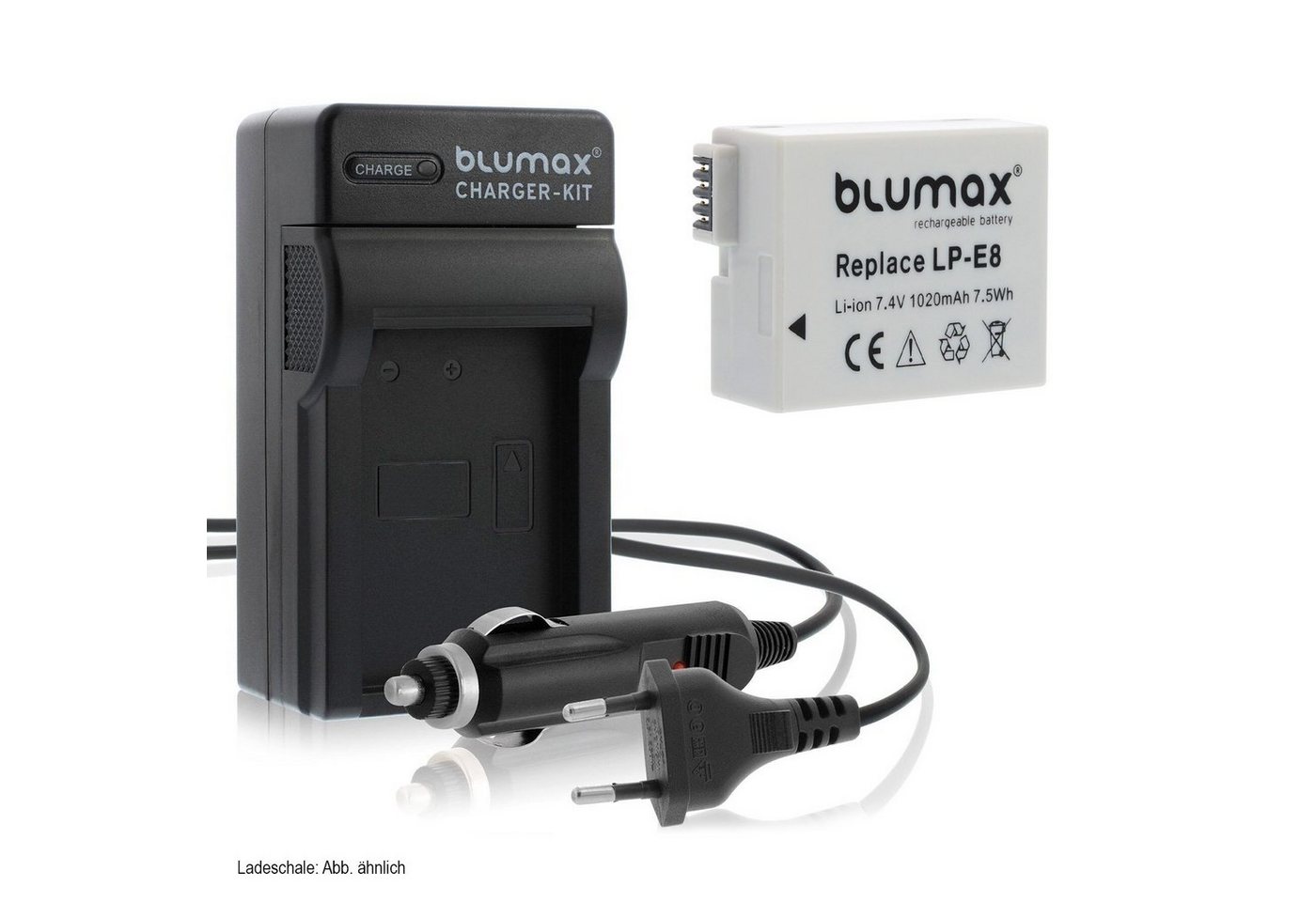 Blumax Set mit Lader für Canon LP-E8 EOS 550D 1020 mAh Kamera-Ladegerät Blumax Set mit Lader für Canon LP-E8 EOS 550D 1020 mAh Kamera-Ladegerät von Blumax