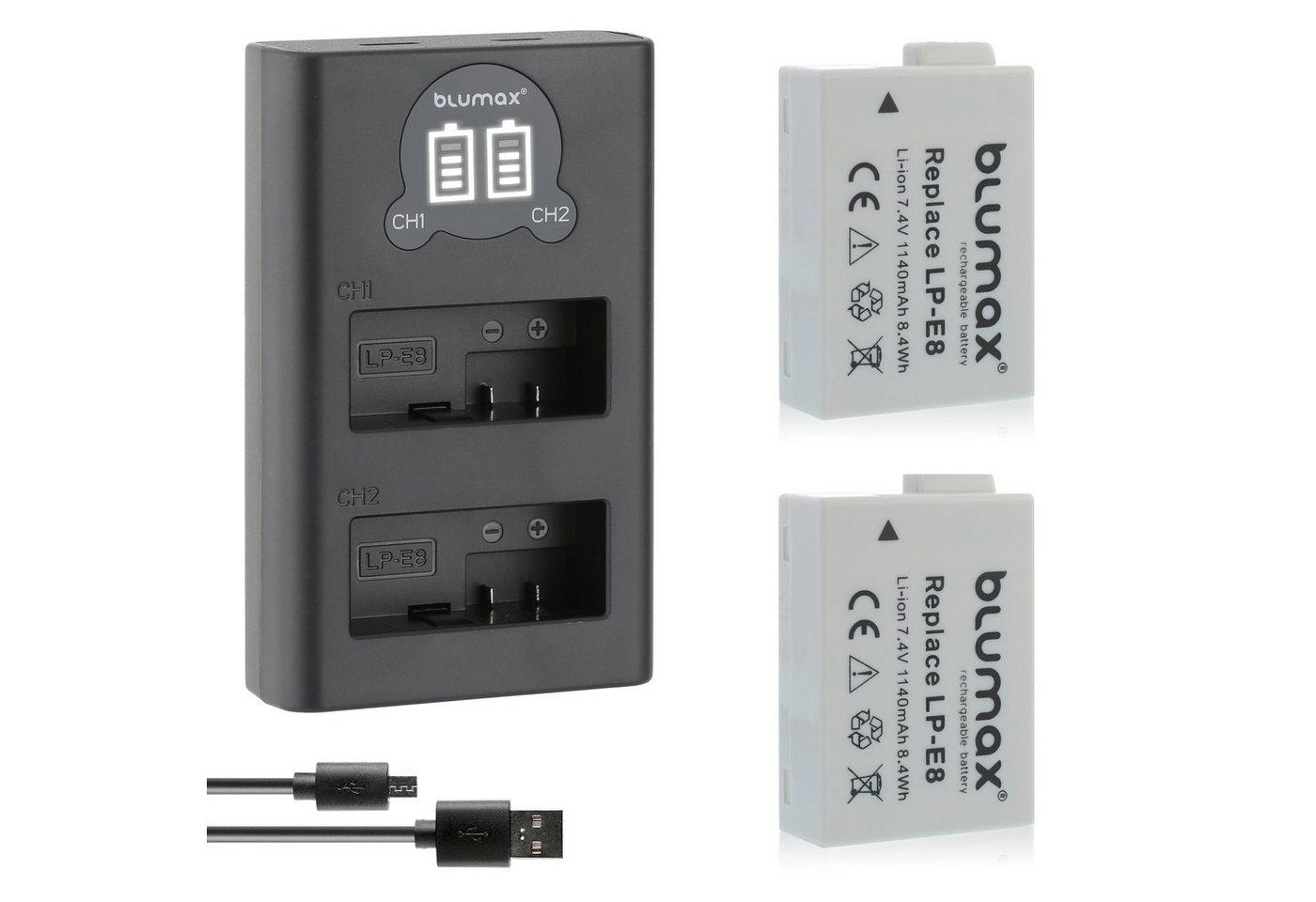 Blumax Set mit Lader für Canon Lp-E8 1140 mAh (7,2V) Kamera-Ladegerät von Blumax