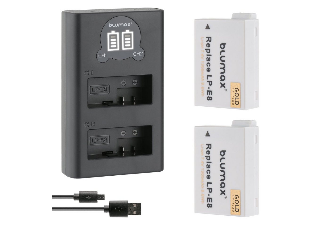 Blumax Set mit Lader für Canon Lp-E8 1260 mAh (7,2V) Kamera-Ladegerät von Blumax