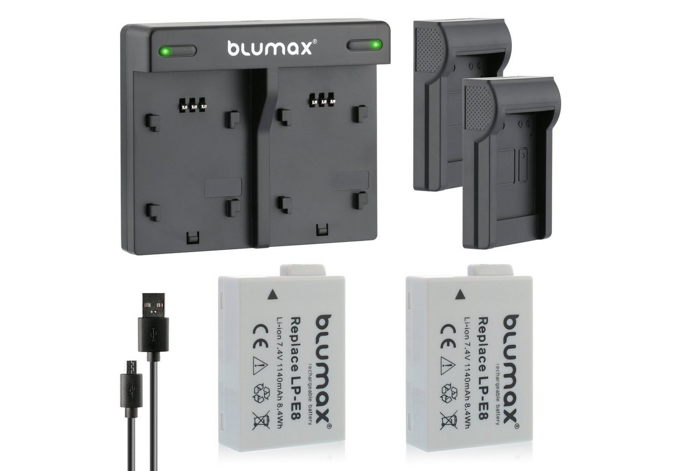 Blumax Set mit Lader für Canon Lp-E8 EOS 650D 700D 1140mAh Kamera-Akku von Blumax