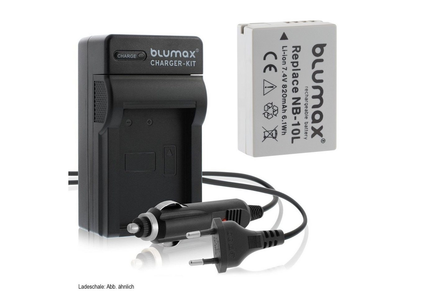 Blumax Set mit Lader für Canon NB-10L SX-40HS 820 mAh Kamera-Ladegerät von Blumax