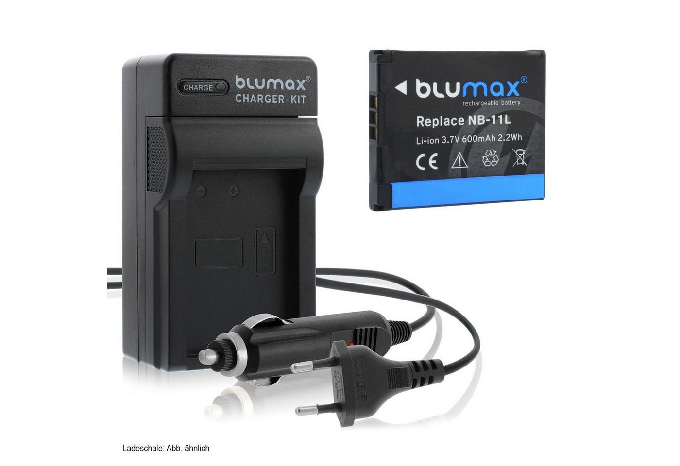 Blumax Set mit Lader für Canon NB-11L NB-11LH IXUS 600mAh Kamera-Ladegerät von Blumax