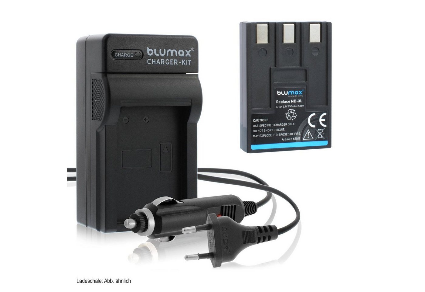 Blumax Set mit Lader für Canon NB-3LH NB-3L IXUS 750mAh Kamera-Ladegerät von Blumax