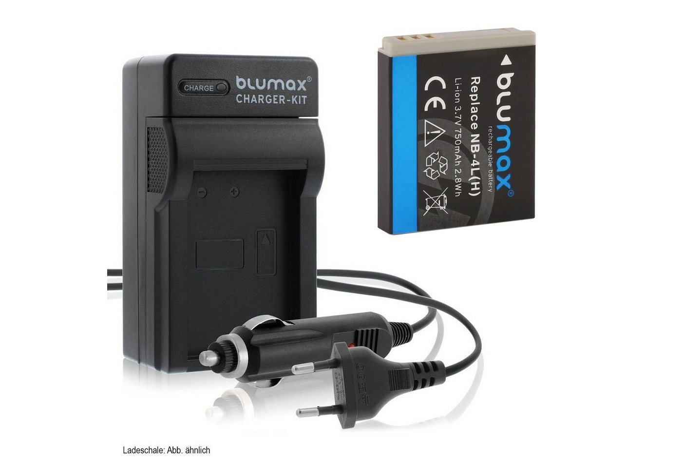 Blumax Set mit Lader für Canon NB-4LH IXUS70 80 255 750mAh Kamera-Ladegerät von Blumax