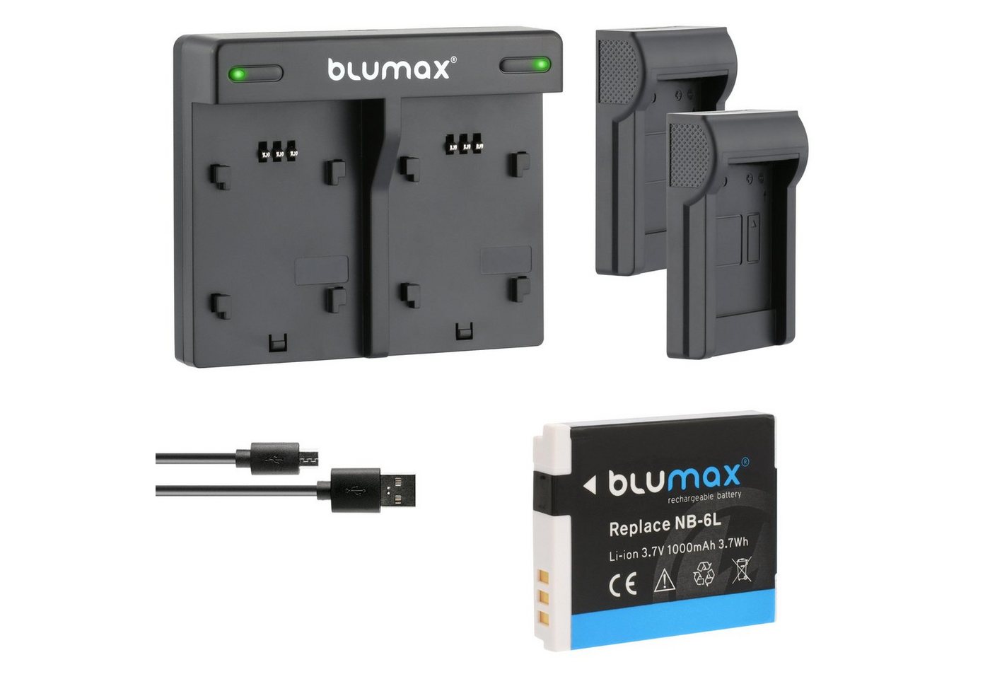 Blumax Set mit Lader für Canon NB-6L SX270 HS, SX280 1000mAh Kamera-Ladegerät von Blumax