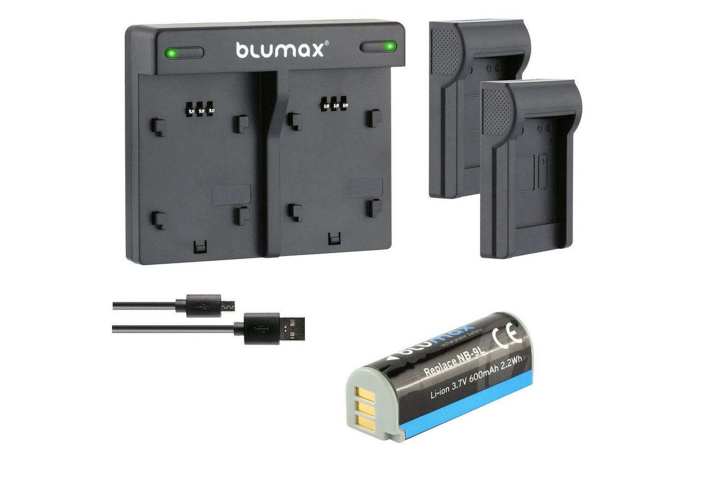 Blumax Set mit Lader für Canon NB-9L IXUS 1000HS 600 mAh Kamera-Ladegerät von Blumax