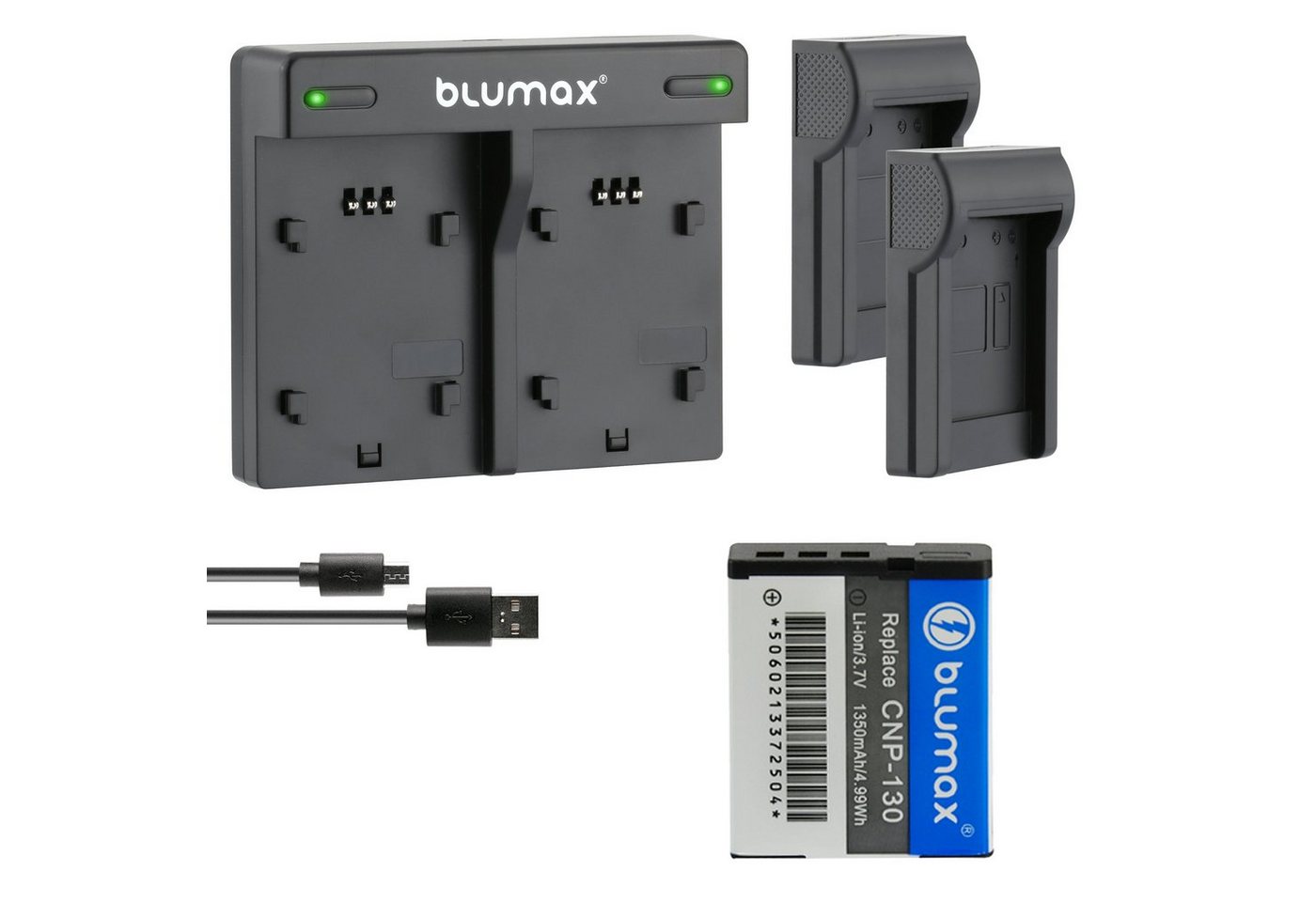 Blumax Set mit Lader für Casio NP-130 EX-ZR100,1350 mAh Kamera-Ladegerät von Blumax