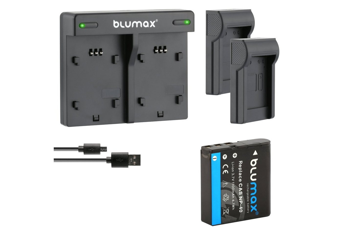 Blumax Set mit Lader für Casio NP-40 EX-Z600, 700 1100mAh Kamera-Ladegerät von Blumax