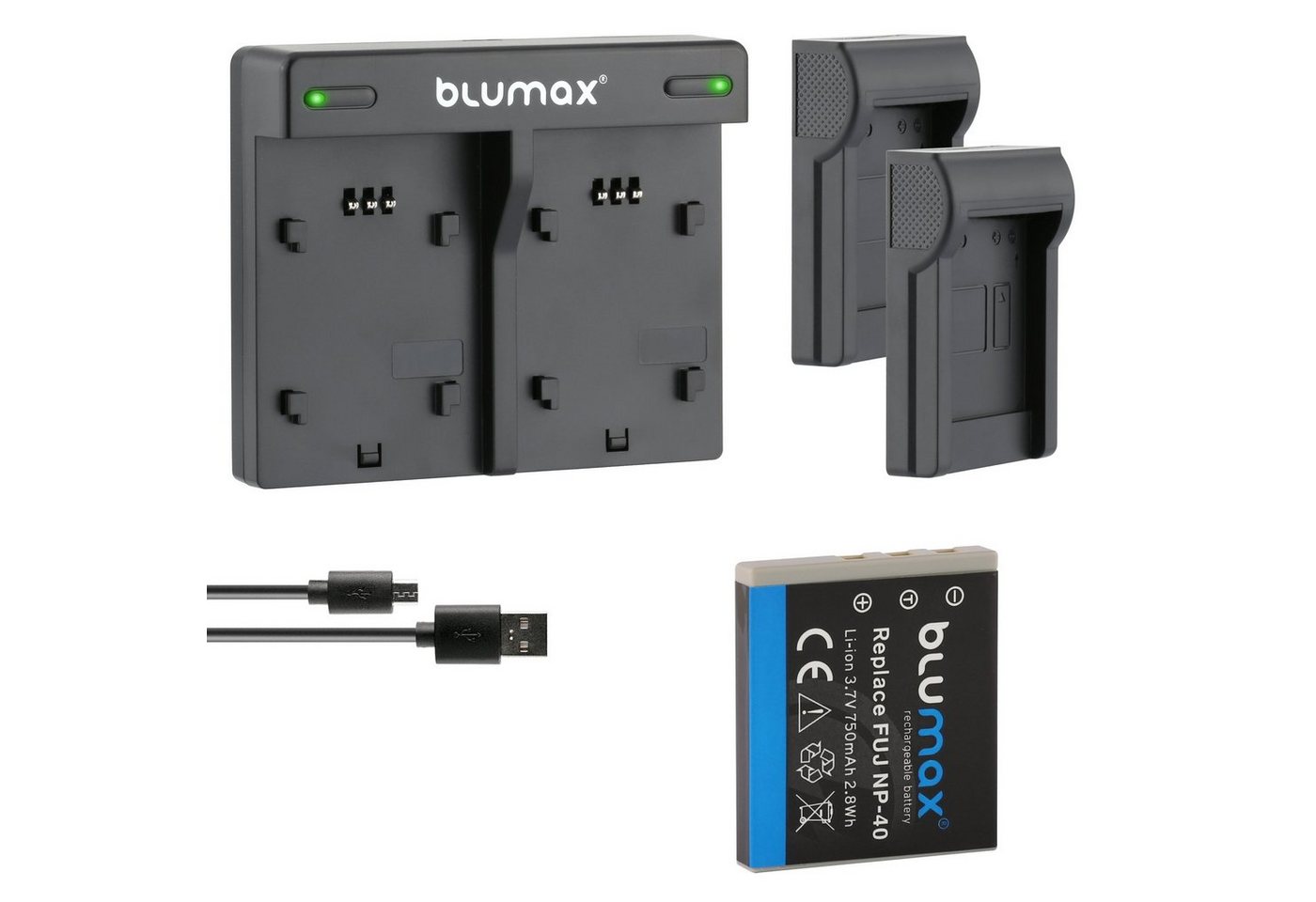 Blumax Set mit Lader für Fuji NP-40 Pentax D-LI85 750 mAh Kamera-Ladegerät von Blumax