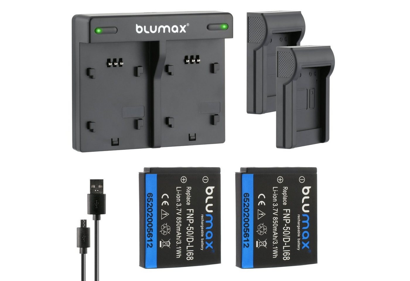 Blumax Set mit Lader für Fuji NP-50 X20, XF1, XP150 850mAh Kamera-Akku von Blumax
