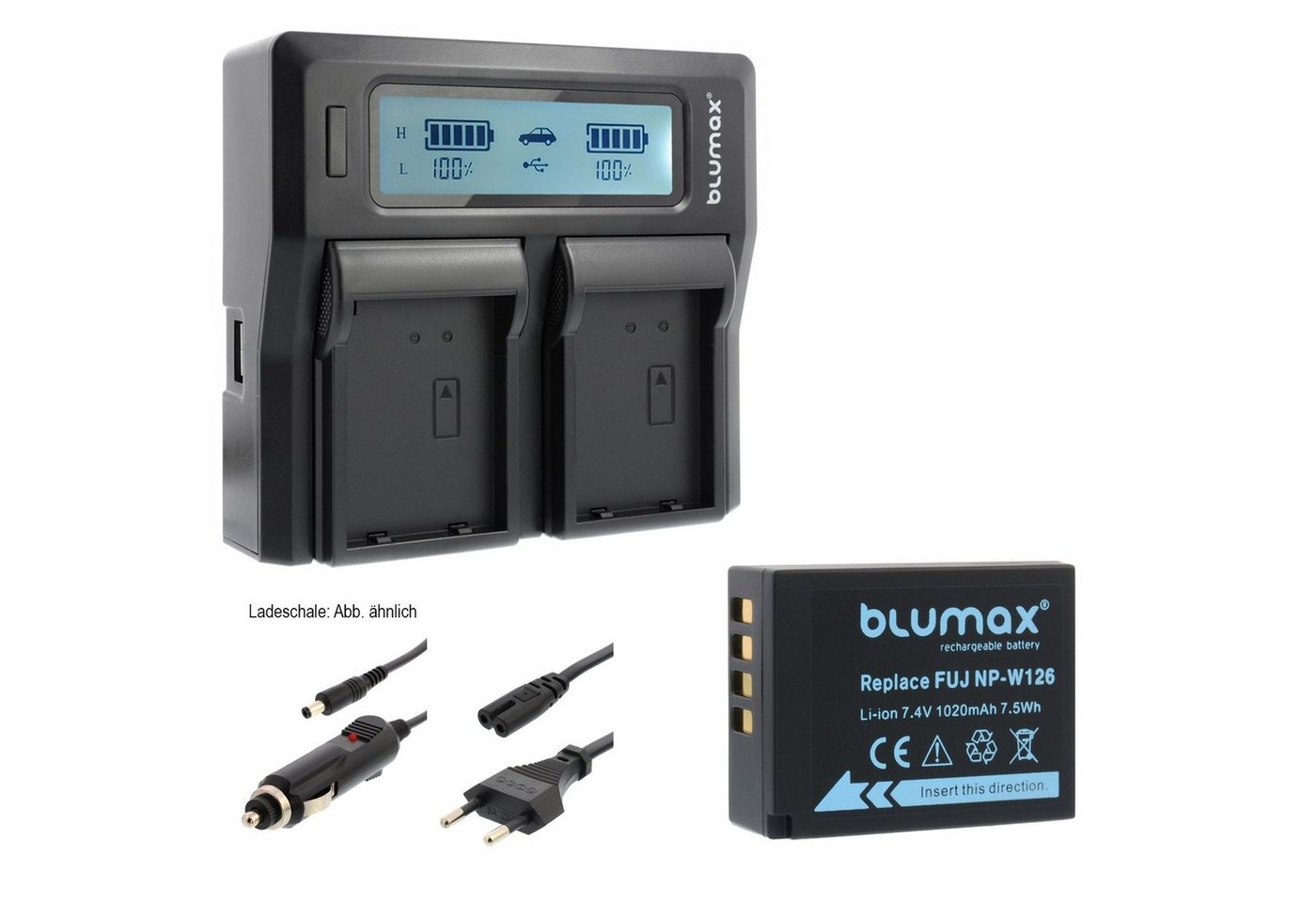 Blumax Set mit Lader für Fuji NP-W126 -W126s 1020 mAh Kamera-Ladegerät von Blumax