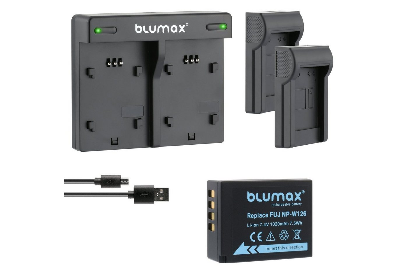 Blumax Set mit Lader für Fuji NP-W126 -W126s 1020 mAh Kamera-Ladegerät von Blumax