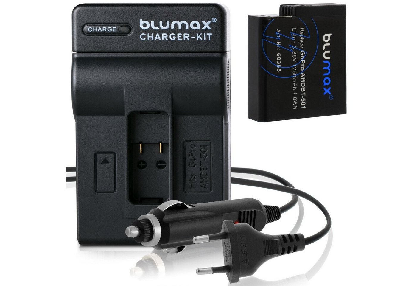 Blumax Set mit Lader für GoPro Hero 2018 AHDBT-501 1260mAh Kamera-Ladegerät von Blumax