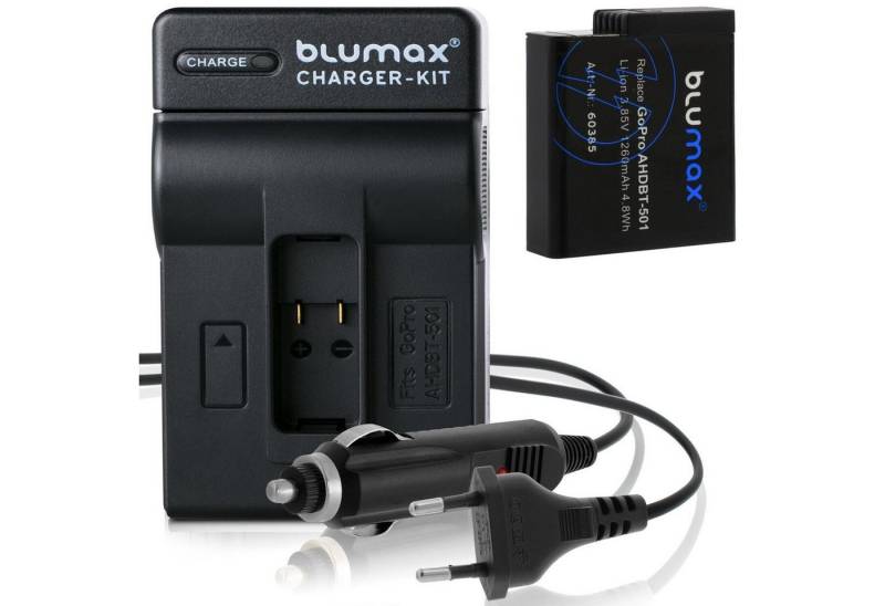 Blumax Set mit Lader für GoPro Hero 2018 AHDBT-501 1260mAh Kamera-Ladegerät von Blumax